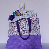 Nákupné tašky - Pestrofarebná kvetinková taška s fialovými ušami - 14178793_