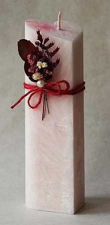 Sviečky - Srdce valec vysoký biely s kvetom - 14175646_