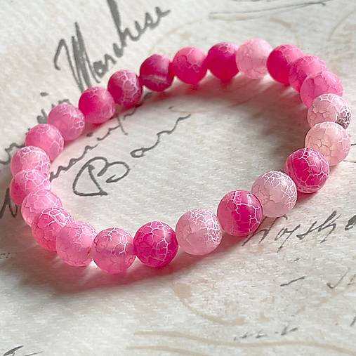 Pink Cracked Agate Elastic Bracelet / Náramok achát praskaný