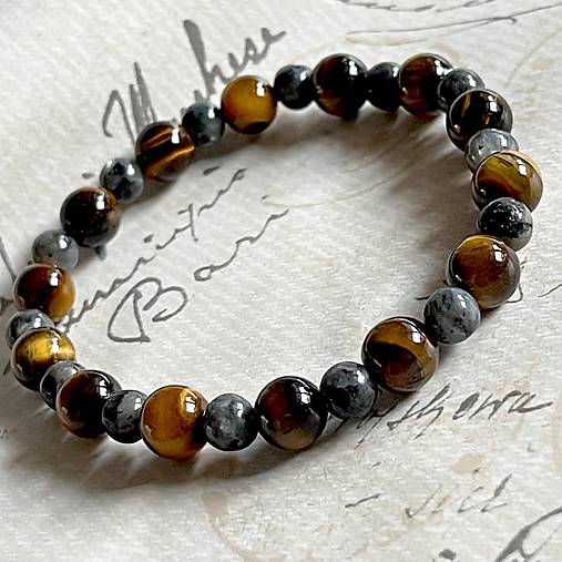 Men Tiger eye & Larvikite Elastic Bracelet / Pánsky náramok tigrie oko a larvikit