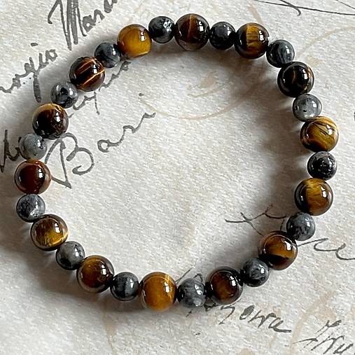 Men Tiger eye & Larvikite Elastic Bracelet / Pánsky náramok tigrie oko a larvikit