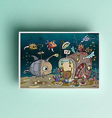 Grafika - Podvodný kaktusológ a ponorkochod-plagát. (A4 s okrajom) - 14182497_