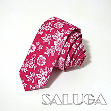 Pánske doplnky - Slim cyklamenová kravata - vzorovaná - kvetinová - 14183297_