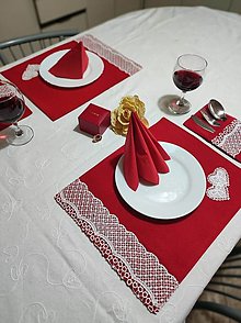 Úžitkový textil - Valentínske ľanové prestieranie pre dvoch + príborníky - 14184228_