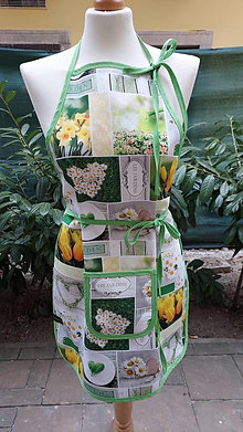 Iné oblečenie - Dámska zástera tulipány,narcisy,margarétky (Zelený lem) - 14185945_