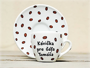 Nádoby - Porcelánová šálka s podšálkou na kávu - Kávové zrnká (90 ml) - 14188931_