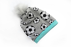 Detské čiapky - Zimná čiapka Obojstranná s Odopínacím brmbolcom futbal & mint - 14185420_