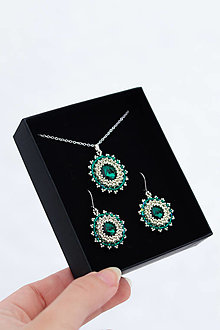 Sady šperkov - Šitý set šperkov “Abélia” smaragdový - 14186296_