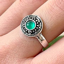 Prstene - Antique Silver Green Agate Ring / Elegantný prsteň so zeleným achátom - 14192043_