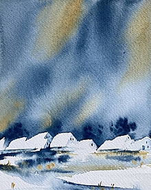Obrazy - Originál akvarel Dedina pod snehom - 14189343_