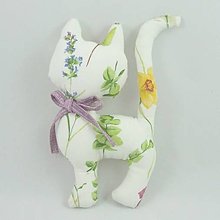 Úžitkový textil - KVETA - jarné kvety s fialovou - textilná dekorácia mačka 24x14 (biela so vzorom kvetov) - 14191387_