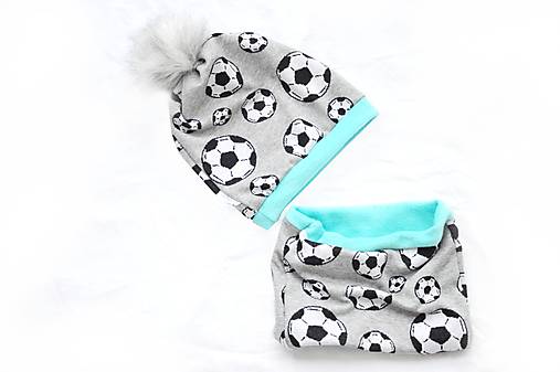 Detské súpravy - Zimný set Obojstranný s Odopínacím brmbolcom futbal & mint - 14189659_