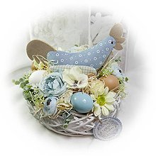 Dekorácie - Velikonoční dekorace - Blankytné hnízdečko s kohoutkem - 14196149_