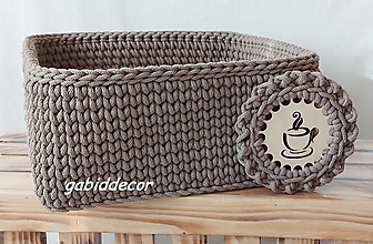 Úložné priestory & Organizácia - Handmade háčkovaný košík z kvalitných šnúr  (Podšálka, priemer dreveného podkladu 10 cm) - 14195566_