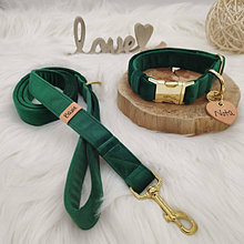 Pre zvieratá - Baxie Emerald, handmade zamatový obojok, vodítko, zelený smaragdový - 14193131_