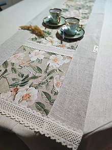 Úžitkový textil - Béžová ľanová štóla - šípové ruže - 14194465_