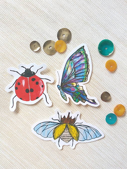 Papiernictvo - Nálepky chrobáčiky z lúky pri chalúpke - sada - 14197634_