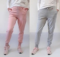 Nohavice - Dámske tepláky ružové, sivý melír - 14197072_