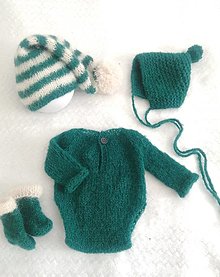 Detské oblečenie - Newborn smaragdovo zelený set - body, čiapočky, ponožtičky - 14197477_