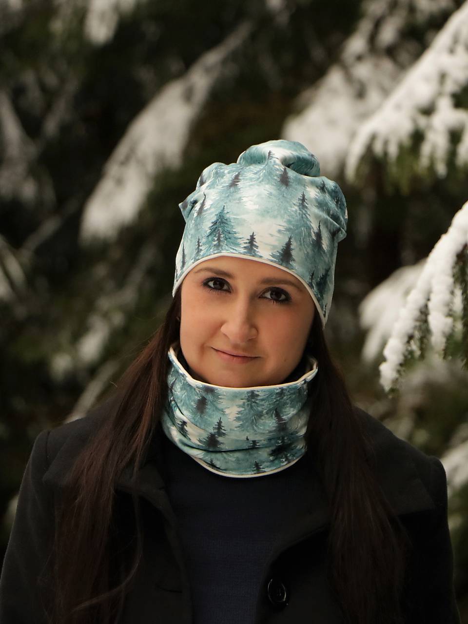 Stromy v hmle čiapka, nákrčník alebo set