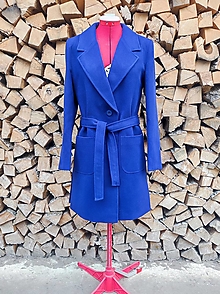 Bundy a kabáty - Flaušový modrý zimný kabát s vlnou- rôzne farby - 14201328_