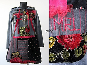 Šaty - Šedé patchworkové mikina/ šaty s kapucňou - 14203799_