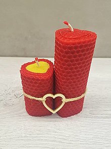 Sviečky - Sada sviečok z vosku Srdiečka (žlto červená (6cm) + červená (10cm)) - 14206812_