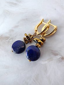 Náušnice - Lapis lazuli 12, zlatý hematit - 14210129_