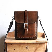 Pánske tašky - Pánska kožená taška *stredne-hnedá* (Bavlnený popruh) - 14208984_