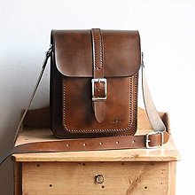 Pánske tašky - Pánska kožená taška *stredne-hnedá* (Kožený popruh) - 14209024_