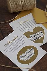Papiernictvo - Stieracie oznámenie pre SVEDKOV - Zlaté oslovenie (SVEDKYŇA oznámenie A6  +  obálka zlatá) - 14208565_