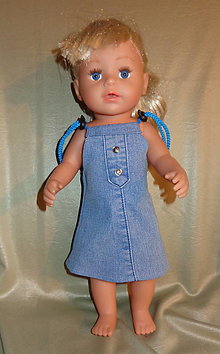 Hračky - riflové šaty pre bábiku (43cm) - 14215995_