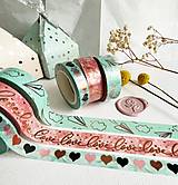 Papier - ozdobná papierová washi páska Pastelová svadba (♥ na tyrkysovej) - 14214583_