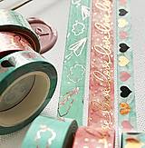 Papier - ozdobná papierová washi páska Pastelová svadba (♥ na tyrkysovej) - 14214584_
