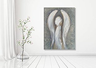 Obrazy - Predám abstraktný obraz anjela farba modrá, biela, strieborná. Art decor, abstraktná dekorácia, moderný obraz na stenu. - 14215077_
