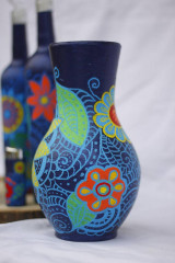 Dekorácie - Veľká keramická ručne maľovaná váza Zentagle kvety - 14218308_