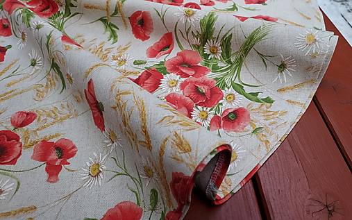 Textil - Okrúhly obrus maky a obilie - 14223833_