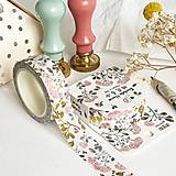 Papier - ozdobná papierová washi páska Ružové kvety so zlatom - 14220455_