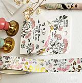 Papier - ozdobná papierová washi páska Ružové kvety so zlatom - 14220456_