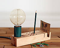 Svietidlá a sviečky - FABRIK - Elektrická lampa na edisonku s držiakom na ceruzky, organizér  (Smaragd Zelená) - 14224433_