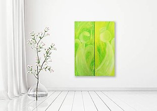 Obrazy - Predám abstraktný obraz anjela farba zelená a biela. Dar, Dekorácia na stenu - 14222060_