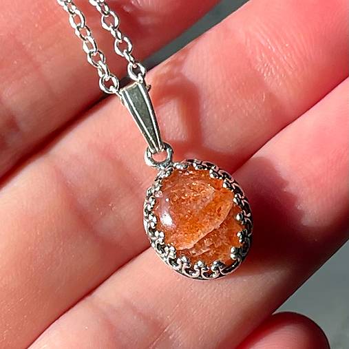 Náhrdelníky - ZĽAVA 50% Vintage Sunstone Pendant AG925 / Strieborný prívesok so slnečným kameňom E018 - 14228198_