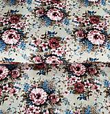 Textil - ružové kvety na sivej, 100 % predzrážaná bavlna Španielsko, šírka 150 cm - 14227616_