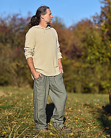 Pánske oblečenie - Lněné kalhoty Khaki - 14228516_