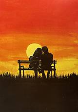 Papiernictvo - Zamilovaný pár na lavičke so západom slnka - 14226769_
