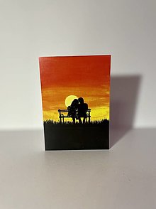 Papiernictvo - Zamilovaný pár na lavičke so západom slnka - 14226767_