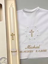 Detské oblečenie - Košieľka na krst k01 bielo zlatá a sviečka na krst zlatý krížik - 14228594_