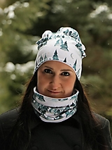 Čiapky, čelenky, klobúky - Zima v lese biela čiapka, nákrčník alebo set - 14232512_
