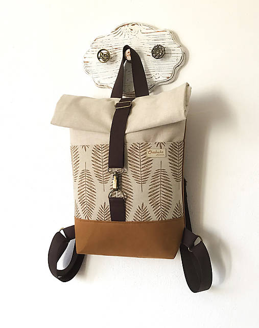 Batohy - Rolltop batoh MIDI, Listy hnedé - 14229450_
