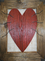 Obrazy - Obraz s rámom zo starého dreva - veľké červené drevené srdce - 14230464_